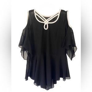 No name Black and White Cold Shoulder Sheer Blouse